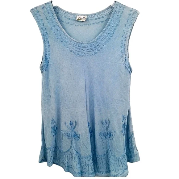 Noelle Women's One Size Blue Embroidered Tank Top - Picture 1 of 13